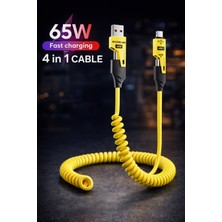 online shopping dsg store 65W Hızlı Şarj 4’ü 1 Arada Spiral Çoklu Data & Şarj Kablosu