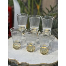 YNSK 6’lı Kristal Top Detaylı Çizgili Kahve Yanı Bardak &sunum