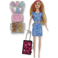 Puppy Bella 30 cm Bebek ve Köpek Bakım Seti - Mavi Elbise (Lisinya)