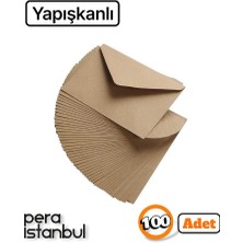 Pera İstanbul 100 Adet Yapışkanlı Kahverengi Çaycuma Kraft Zarf Davetiye Lüks Tebrik Kartı Mektup Mühür Cüzdan