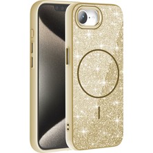 Gezgin iPhone 17E Kılıf M-Safe Şarj Özellikli Parlayan Simli Zore Okso Kapak - Gold
