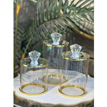 YNSK Kristal Kapak Detaylı 3 Boy Cam Kavanoz Seti & Erzak Saklama Kabı