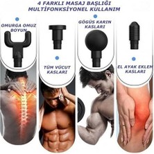 Darbeli Titreşimli Tabanca Masaj Aleti Kas Rahatlatıcı 4 Başlıklı Şarjlı Göbek Eritme Cihazı Zayıflama ve Selülit Giderme ( Lisinya )