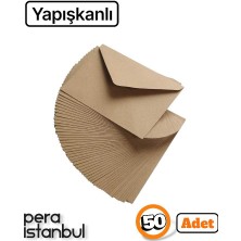 Pera İstanbul 50 Adet Yapışkanlı Kahverengi Çaycuma Kraft Zarf Davetiye Lüks Tebrik Kartı Mektup Mühür Cüzdan