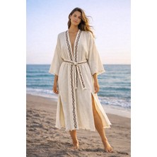 DNRYSL %60 Keten %40 Pamuk El Emeği Süzene Nakışlı Plaj Kaftanı, Nefes Alan ve Hızlı Kuruyan Kumaş