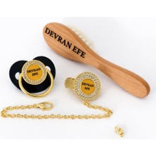 Shopfocus Kişiye Özel Isimli-Emzik-Emzik Askısı-Emzik ZİNCİRİ-%100 Doğal Organik Ahşap Bebek Fırçası Tarağı