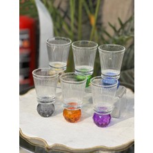 YNSK 6’lı Kristal Top Detaylı Çizgili Kahve Yanı Bardak &sunum