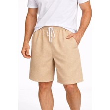 Lushiowear Erkek Pötikareli Şort – Beli Lastikli Bağcıklı, Cepli, Rahat Kesim Günlük Yazlık Şort - Bej