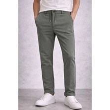 Lushiowear Erkek Diagonel Mikro Dokulu Duble Paça Cepli Pantolon , Modern Kesim - Haki