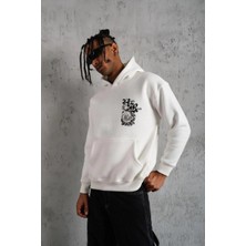 Giyim Center Erkek Baskılı Kapşonlu Sweat - Beyaz