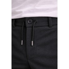 Lushiowear Erkek Diagonel Mikro Dokulu Duble Paça Cepli Pantolon , Modern Kesim - Siyah