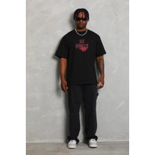 Lushiowear Erkek Baskılı T-Shirt Kısa Kol Bisiklet Yaka Regular Fit Rahat Kalıp Günlük Tişört - Siyah