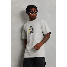 Lushiowear Erkek Baskılı T-Shirt Kısa Kol Bisiklet Yaka Regular Fit Rahat Kalıp Günlük Tişört - Gri