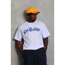 Lushiowear Erkek Baskılı T-Shirt Kısa Kol Bisiklet Yaka Regular Fit Rahat Kalıp Günlük Tişört - Beyaz