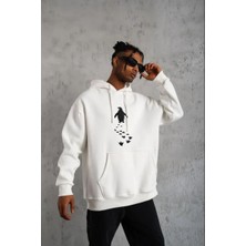 Lushiowear Erkek Nihilist Penguen Temalı Oversize Kapüşonlu Sweatshirt - Beyaz