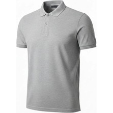 Lushiowear Erkek Pike Kumaş Düğmeli Yaka Regular Fit Günlük Kısa Kol Tişört T-Shirt - Gri