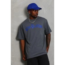 Lushiowear Erkek Baskılı T-Shirt Kısa Kol Bisiklet Yaka Regular Fit Rahat Kalıp Günlük Tişört - Füme