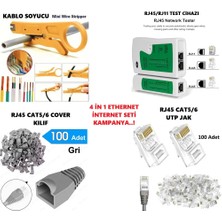 Derwell 4 In 1 Set4 100 Adet Cat5/6 8P8C Utp Jak + Kablo Soyucu Sarı + RJ45 RJ11 Test Cihazı + 100 Adet Cover Kılıf  Network Aksesuarları Kiti