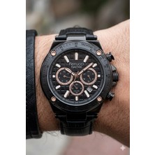 Ferrucci Siyah Erkek Kol Saati | 44 mm Çelik Kasa, Siyah Deri Kordon, Siyah Kadran