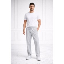 Lushiowear Erkek Düz Paça Beli Lastikli Eşofman Alt Pantalon - Gri