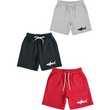 Makiteks Pamuk 3 Adet Unisex Kız Erkek Çocuk Şort Seti 5 6 7 8 9 10 11 12 13 14 Yaş Düz Renk Shark Baskı