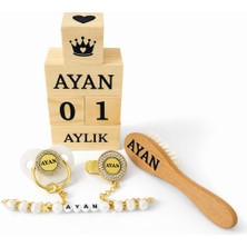 Shopfocus Kişiye Özel Isimli-Emzik-Emzik ASKISI-%100 Doğal Organik Ahşap Bebek Anı Küpü-Bebek Fırçası Keçi Kıl