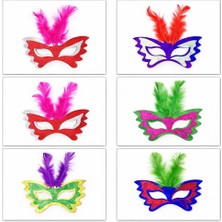 Tüylü Renkli Karton Parti Maskesi – 6 Renk - Lisinya