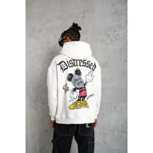 Giyim Center Erkek 3 Iplik Pamuklu Kapüşonlu Kanguru Cepli Baskılı Oversize Sweatshirt - Beyaz
