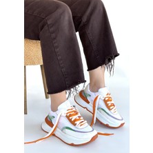 Aleh Beyaz Cilt Turuncu Detaylı Çift Bağcıklı Spor Ayakkabı - Lisinya