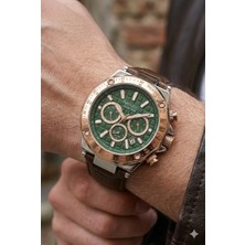 Ferrucci Erkek Kol Saati | 44 mm Çelik Kasa, Açık Kahverengi Deri Kordon, Yeşil Kadran