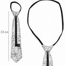Gümüş Renk Pul Payetli Işıltılı Parti Kravatı 33 cm - Lisinya