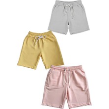 Makiteks Pamuk 3 Adet Unisex Kız Erkek Çocuk Şort Seti 5 6 7 8 9 10 11 12 13 14 Yaş Düz Renkler Baskısız