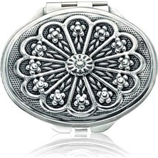 İsmiyle Al 925 Ayar Gümüş Papatya Motifli Kapaklı Oval El Aynası