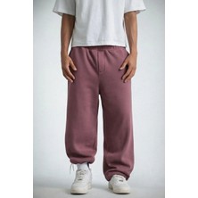Lushiowear Erkek Baggy Alt Eşofman   Üç Iplik Pamuklu Pantolon- Gül Kurusu