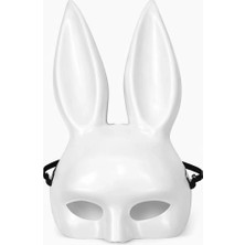Uzun Kulaklı Beyaz Lüks Tavşan Maskesi - Lisinya