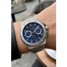 Ferrucci Gümüş Renk Erkek Kol Saati | 45 mm Çelik Kasa, Gümüş Metal Kordon, Lacivert Kadran