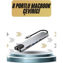 8 Portlu Macbook Çevirici Type C Hub  Sd Tf USB Çoğaltıcı Ethernet - Lisinya