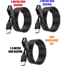 Derwell 3 In 1 USB Erkek/dişi Uzatma Kablosu 5 Metre USB Uzatma + 3 Metre USB Uzatma + 1.5 Metre USB Uzatma High Speed USB 2.0 Gerçek Kablo