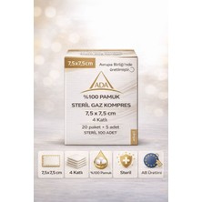 Ada Steril Bez Kompres 7,5x7,5 cm %100 Pamuk 4 Kat 100'LÜ Paket ( 8 Kutu )