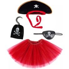 İsmiyle Al Kız Çocuk Korsan Kostüm Seti Renkli 4 Parça Şapka Etek Kanca Göz Maskesi