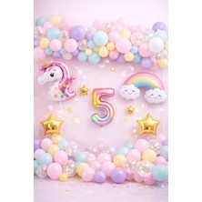Bkmc Unicorn Gökkuşağı Pastel Doğum Günü Balon Seti Zincir Yaş Balonlu Parti Süsleme Seti Süsü