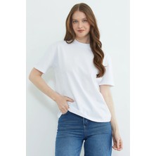FullaModa Basic Bisiklet Yaka Oversize Tişört