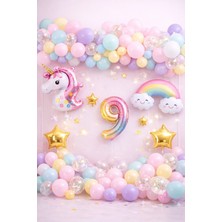 Bkmc Unicorn Gökkuşağı Pastel Doğum Günü Balon Seti Zincir Yaş Balonlu Parti Süsleme Seti Süsü