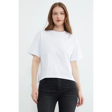 FullaModa Basic Bisiklet Yaka Crop Tişört