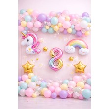 Bkmc Party Unicorn Gökkuşağı Pastel Doğum Günü Balon Seti Zincir Yaş Balonlu Parti Süsleme Seti Süsü