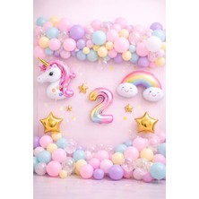 Bkmc Party Unicorn Gökkuşağı Pastel Doğum Günü Balon Seti Zincir Yaş Balonlu Parti Süsleme Seti Süsü