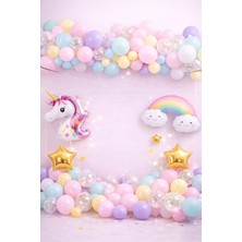 Bkmc Party Unicorn Gökkuşağı Pastel Doğum Günü Balon Seti Zincir Yaş Balonlu Parti Süsleme Seti Süsü