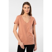 Wtshirt Milano Kısa Kol Derin V Yaka Kadın T-Shirt Somon