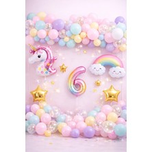 Bkmc Party Unicorn Gökkuşağı Pastel Doğum Günü Balon Seti Zincir Yaş Balonlu Parti Süsleme Seti Süsü