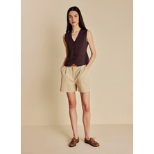 Brooks Brothers Normal Bel Standart Bej Kadın Şort BBSS26FSO007